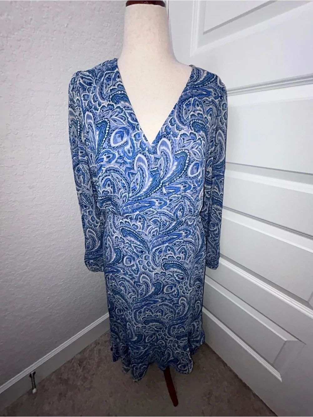 New, Lucky Brand Paisley Print Metallic Faux Wrap Midi Maxi Dress